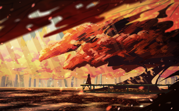 Anime Original Fall Tree HD Wallpaper | Background Image