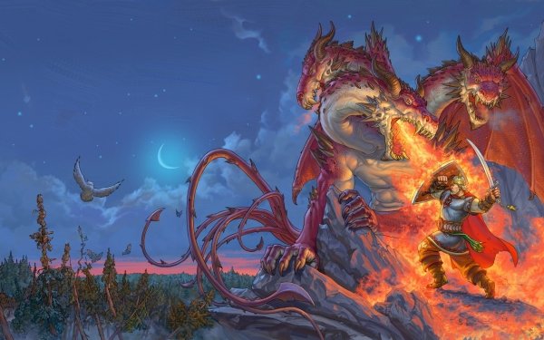 Fantasy Hydra Creature Warrior Zmey Gorynych HD Wallpaper | Background Image