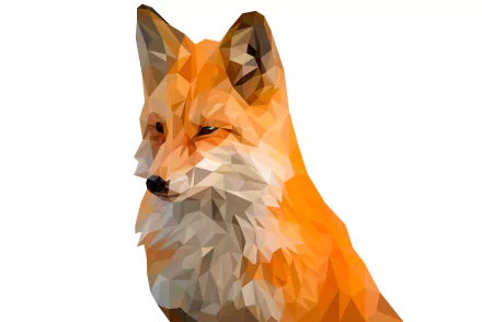 Low-poly polygon fox in faceted abstract style, vibrant orange 4K Ultra HD PC desktop wallpaper background