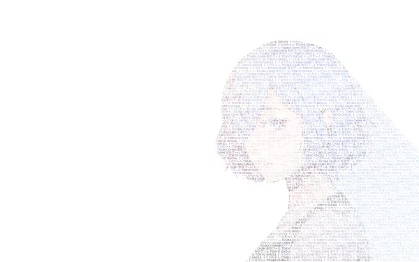 4K Ultra HD anime wallpaper featuring Touka Kirishima from Tokyo Ghoul, rendered with delicate text art on a bright white background for a clean, minimalist look.