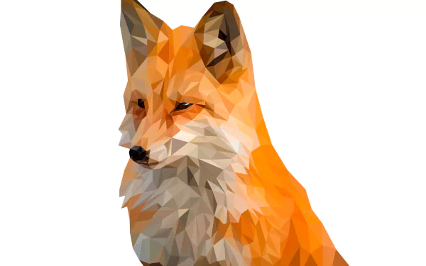Low-poly polygon fox in faceted abstract style, vibrant orange 4K Ultra HD PC desktop wallpaper background