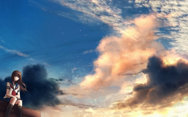 Anime Girl Sky School Uniform Cloud HD Wallpaper | Background Image