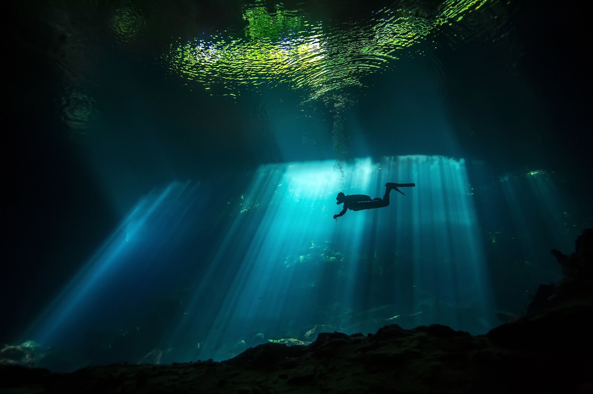 Download Diver Sunbeam Underwater Scuba Diving Sports HD Wallpaper