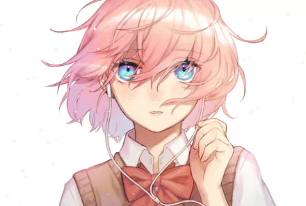 bow (Clothing) blue eyes earbuds short hair Anime Original HD Desktop Wallpaper | Background Image