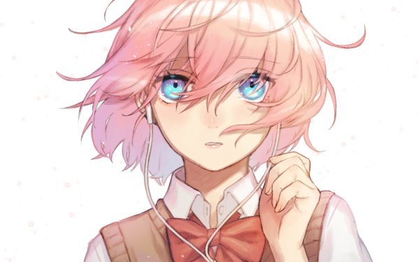 Anime Original Short Hair Earbuds Blue Eyes bow HD Wallpaper | Background Image