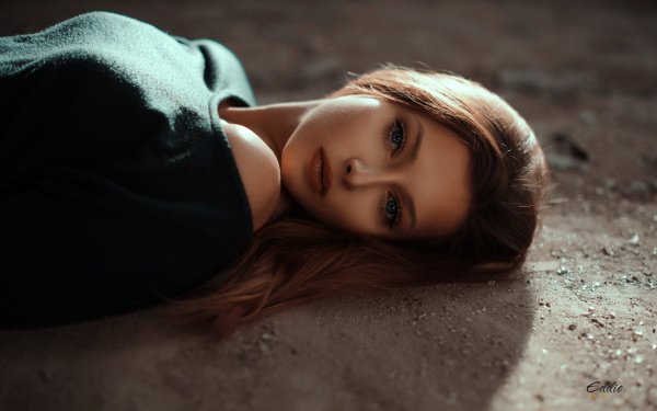 Women Model Brunette Blue Eyes Lying Down HD Wallpaper | Background Image