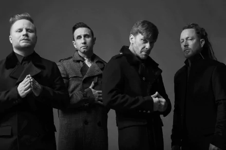 HD desktop wallpaper of Shinedown band members in a monochrome group portrait.