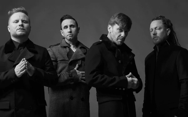 HD desktop wallpaper of Shinedown band members in a monochrome group portrait.