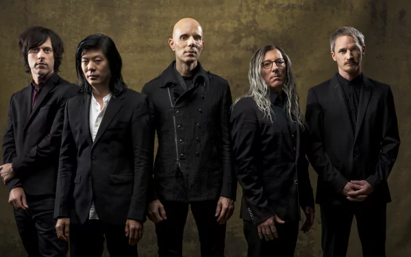 HD desktop wallpaper of the band A Perfect Circle, featuring the members lined up against a textured backdrop.