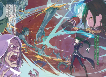 HD PC desktop wallpaper featuring Miles and Crusch Karsten from the anime Re:Zero - Starting Life in Another World in dynamic action scenes with vivid colors and effects.