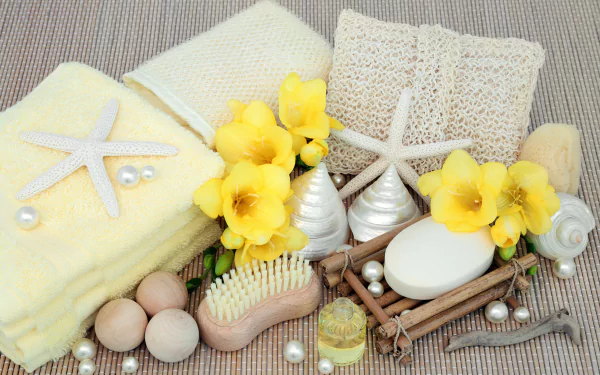 flower starfish candle soap shell still life man made spa HD Desktop Wallpaper | Background Image