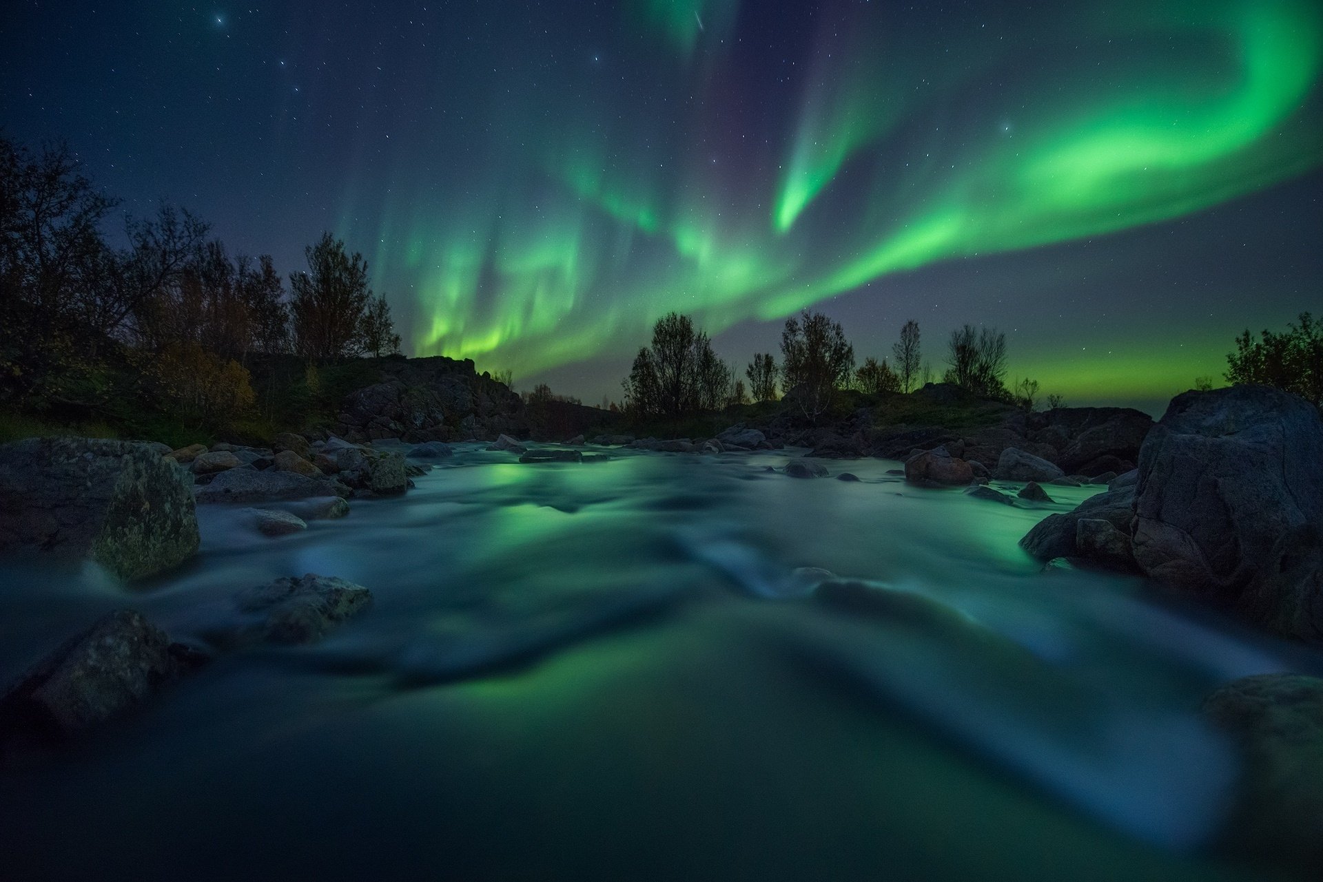 Aurora Borealis on Winter Night