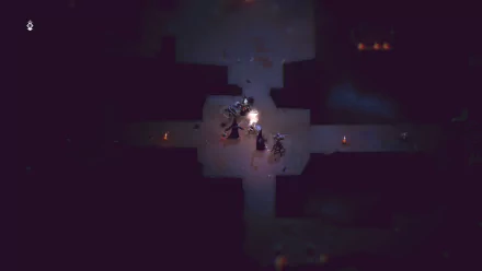 HD desktop wallpaper featuring a dark, atmospheric scene with characters gathered around a light source with candles in the background.