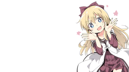 Kyōko Toshinō from YuruYuri smiling and waving on a white background — HD anime PC desktop wallpaper.