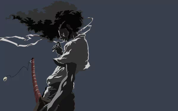 HD PC desktop wallpaper featuring Afro Samurai with distinct black hair in a stylized anime silhouette against a dark background.