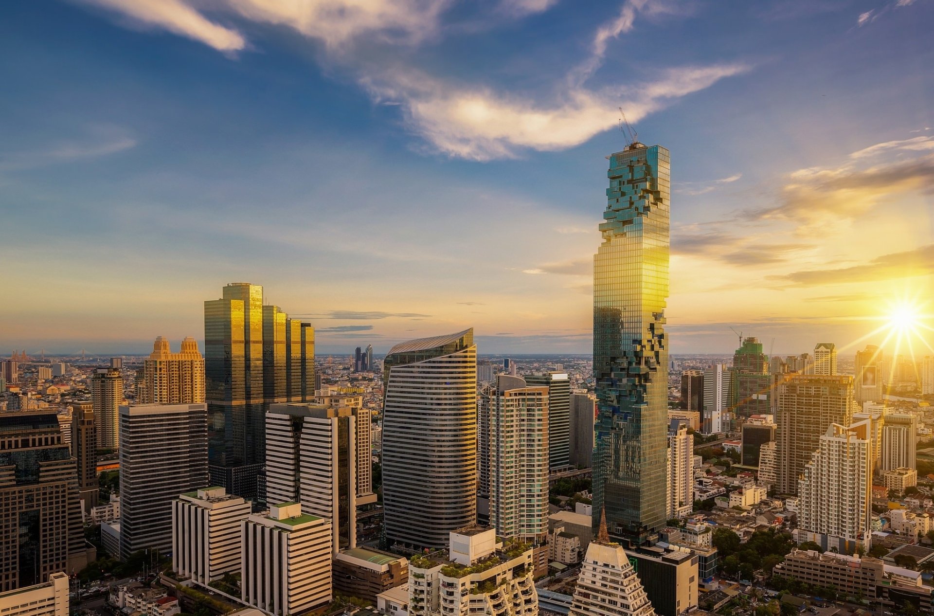 Download Cityscape Sunrise Skyscraper Building City Thailand Man Made Bangkok HD Wallpaper