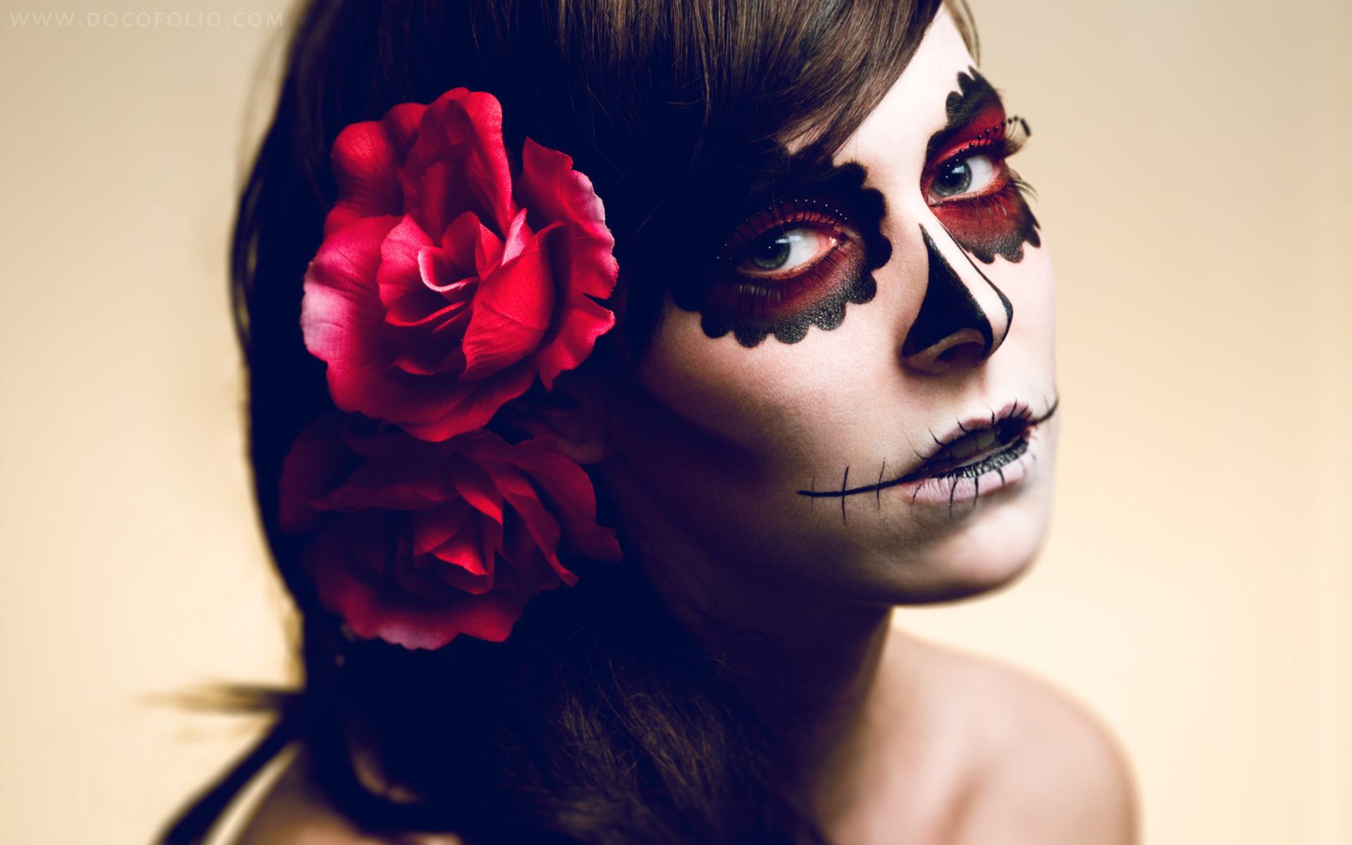 Download Flower Makeup Face Model Artistic Sugar Skull HD Wallpaper