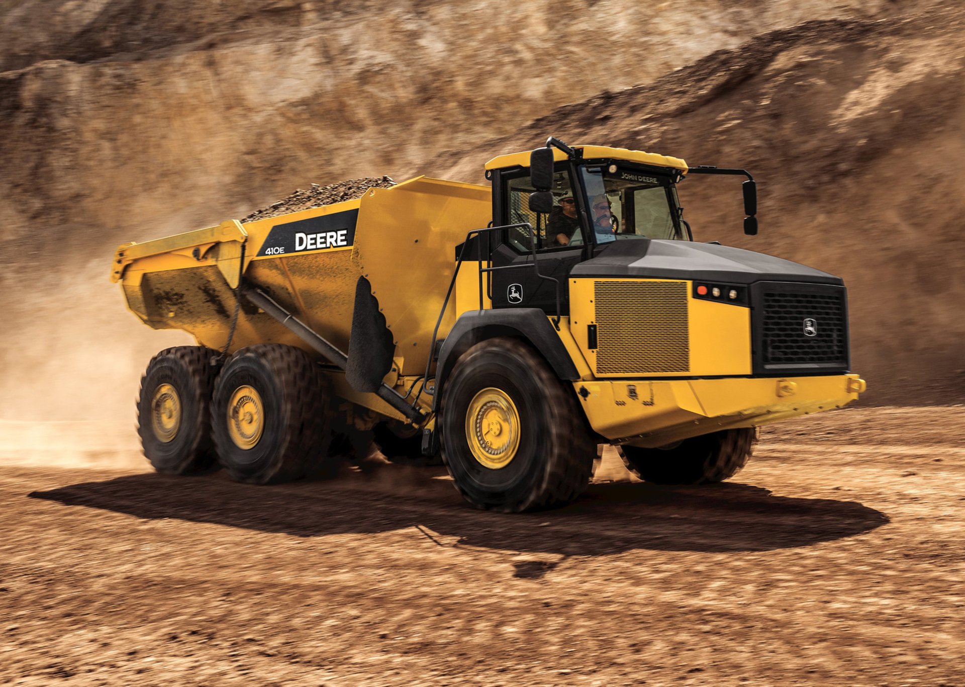 Download John Deere 410E Vehicle Dump Truck HD Wallpaper