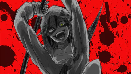 4K Ultra HD anime wallpaper featuring Zack from Angels of Death with intense expression, dark tones, and vivid red splattered background.