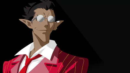 Minimalist vector art of Demiurge from Overlord anime, featuring sharp lines and muted colors, designed as an HD PC desktop wallpaper and background.