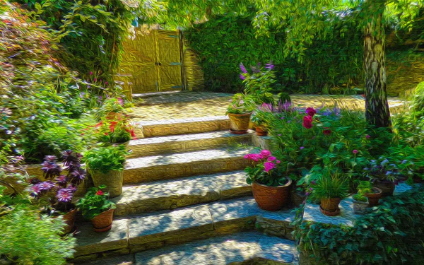  Sunny Patio - Oil on Canvas
