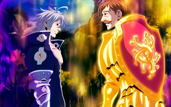 Anime The Seven Deadly Sins Estarossa Escanor Shield Armor Purple Eyes White Hair Brown Hair Yellow Eyes HD Wallpaper | Background Image
