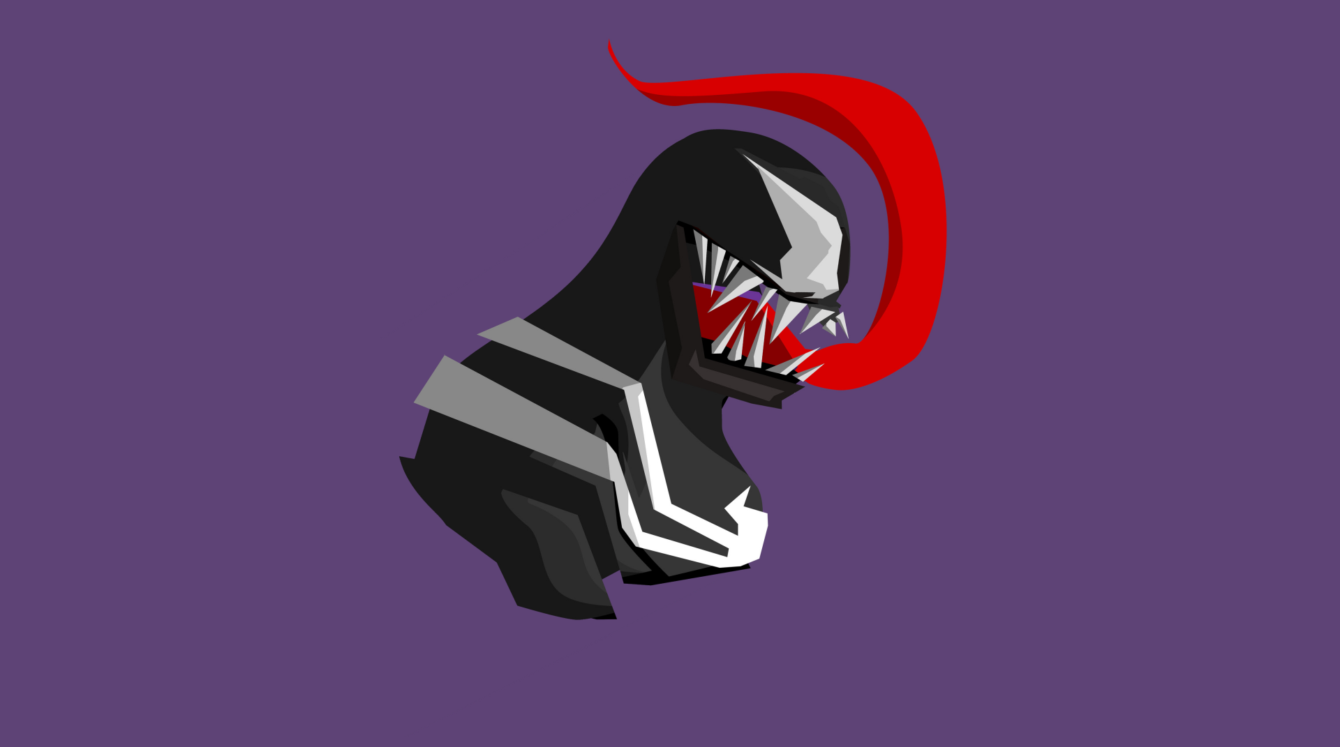 HD desktop wallpaper of Venom from the Spider-Man: Homecoming comic series. The minimalist design features Venom against a purple background.