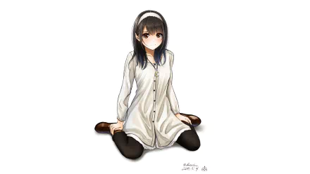 Anime-style original character with black hair and a gentle smile, seated in a relaxed pose, designed as an HD PC desktop wallpaper and background.