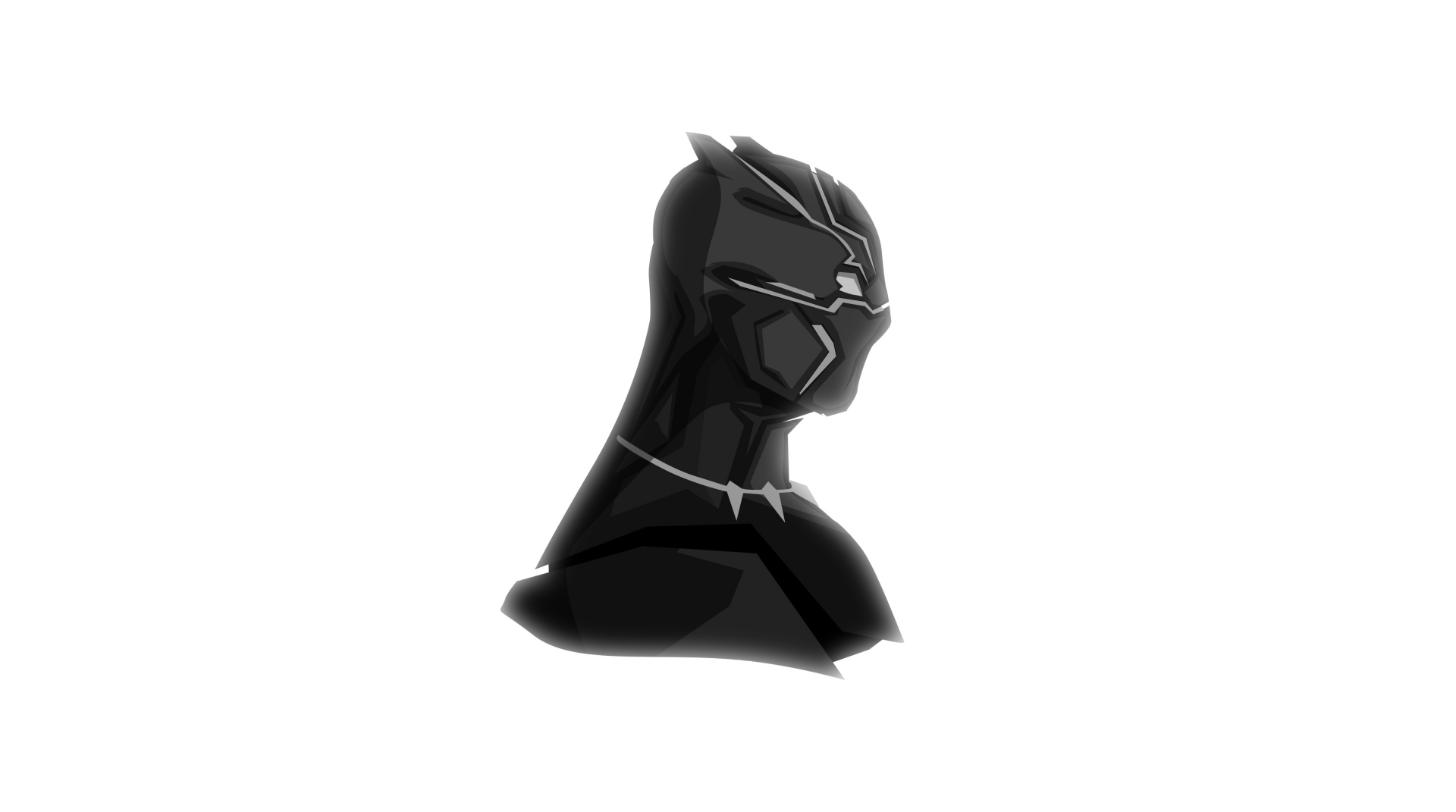 4K Ultra HD PC desktop wallpaper featuring a sleek, detailed comic-style profile of Black Panther from Marvel Comics on a minimalist white background.