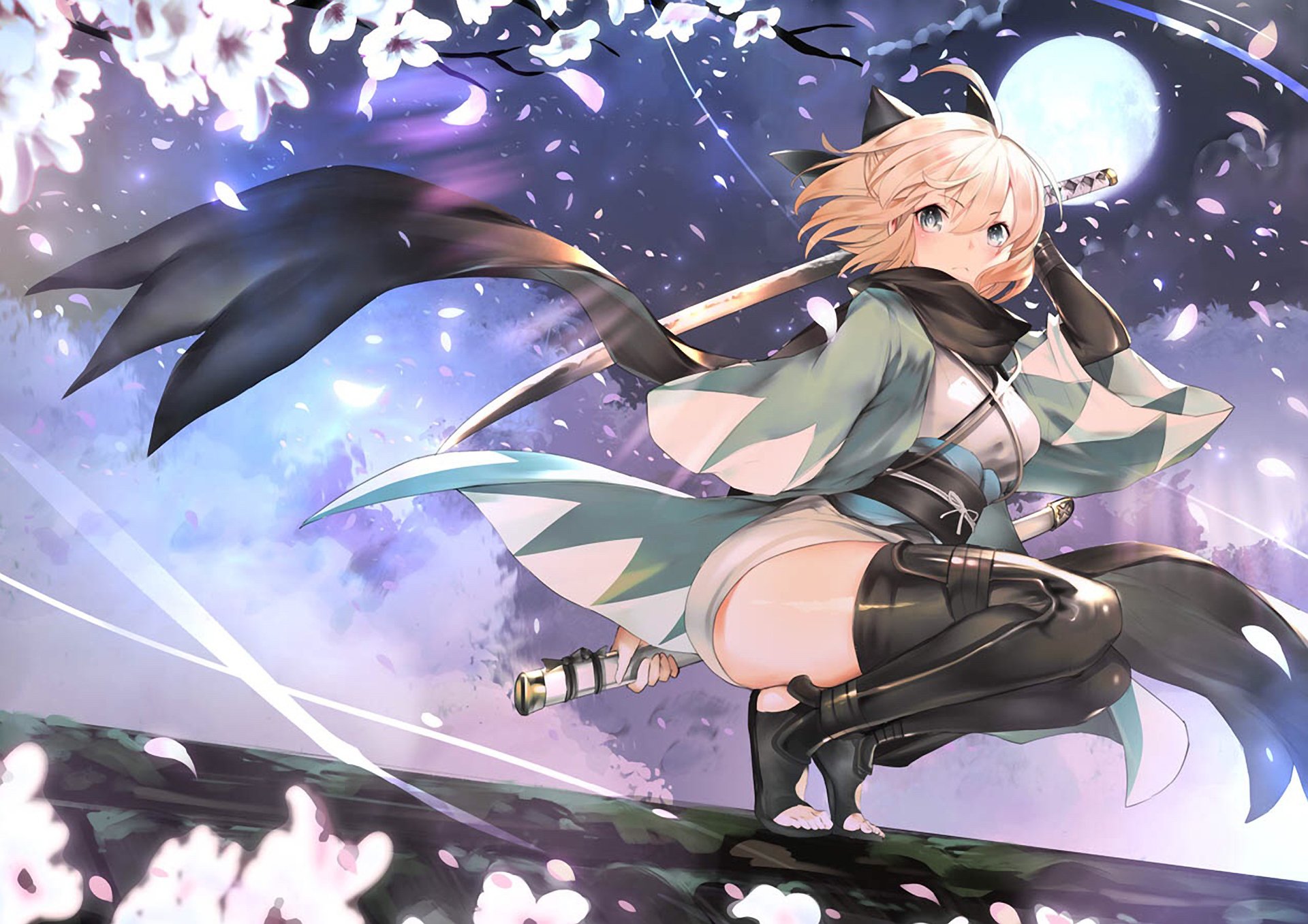 Sakura Saber Okita Souji HD Wallpaper - Fate/Grand Order Art by TEDDY