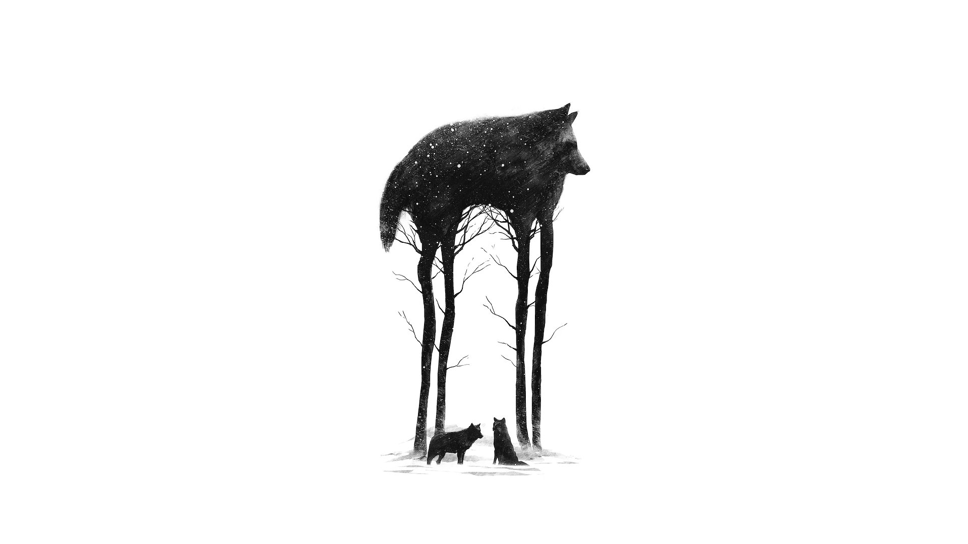 Download Monochrome Illustration Minimalist Animal Wolf HD Wallpaper by Dan Burgess