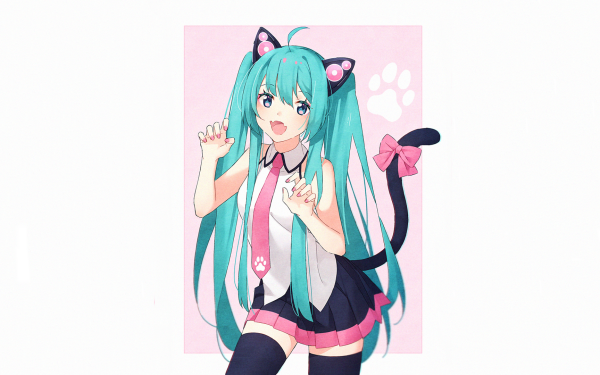 Anime Vocaloid Hatsune Miku Tail Blue Hair Twintails HD Wallpaper | Background Image