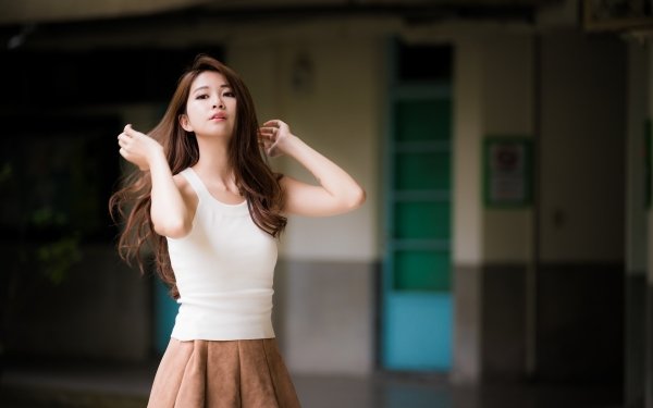 Women Asian Model Depth Of Field Long Hair Brunette HD Wallpaper | Background Image