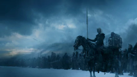 HD desktop wallpaper featuring the Night King and an army of white walkers from the TV show Game of Thrones under an ominous, dark sky.