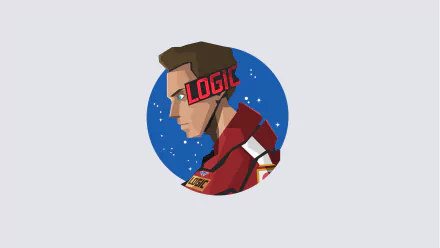 8K Ultra HD PC desktop wallpaper featuring a stylized illustration of Logic, the singer, set against a starry blue background, highlighting music and creativity.
