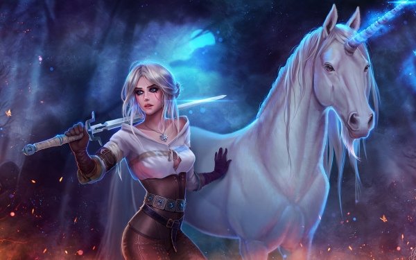 Video Game The Witcher 3: Wild Hunt The Witcher Woman Warrior Sword White Hair Ciri Night Unicorn HD Wallpaper | Background Image