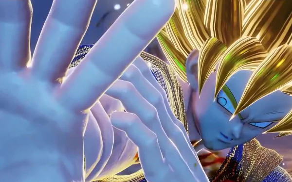 Goku in his Super Saiyan form from the video game Jump Force depicted in a vibrant 4K Ultra HD PC desktop wallpaper.