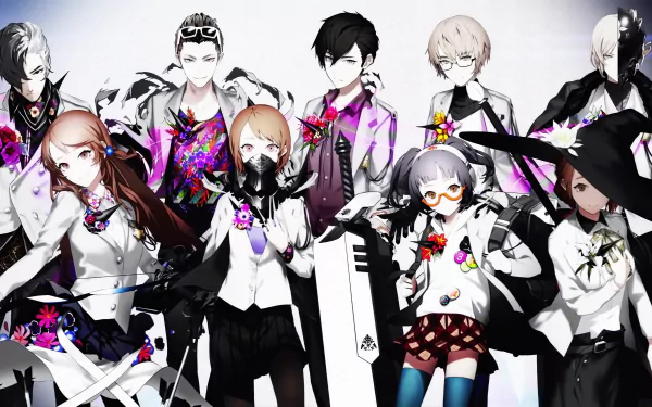 Anime-style characters from Caligula stand together in a vibrant 4K Ultra HD PC desktop wallpaper with colorful butterfly accents and dynamic poses.