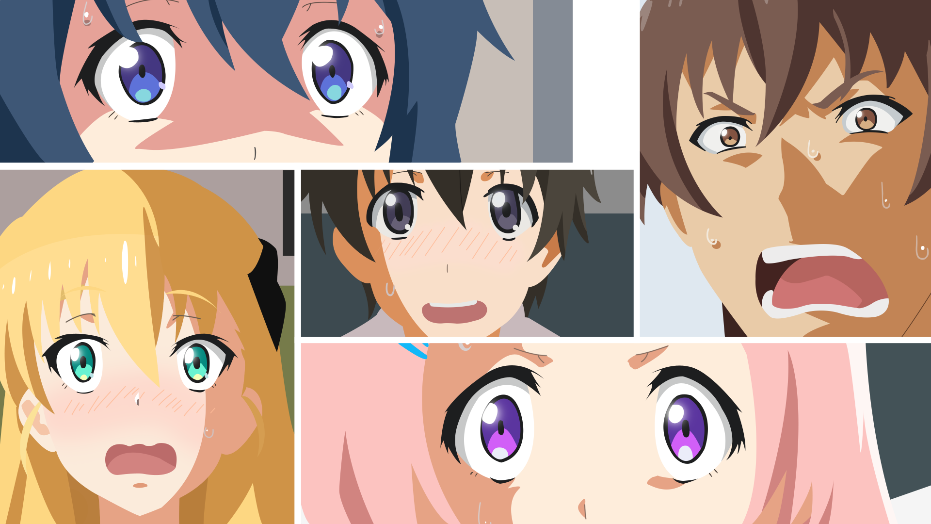 Anime-style close-ups of five expressive gamers, captured in vibrant 4K Ultra HD detail, designed as a dynamic PC desktop wallpaper and background.