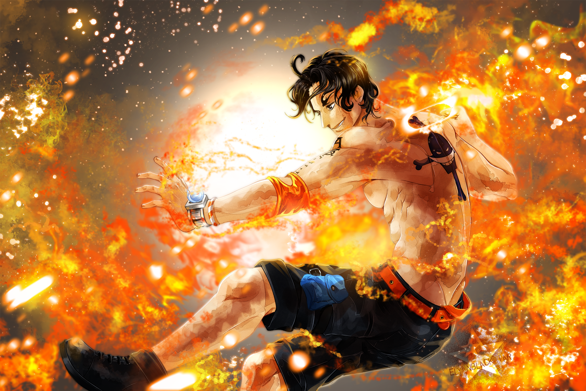 Portgas D. Ace from One Piece, featured in a vibrant HD desktop wallpaper and background.