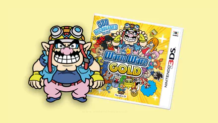 HD desktop wallpaper featuring WarioWare Gold for Nintendo 3DS with a vibrant illustration of Wario in the foreground.