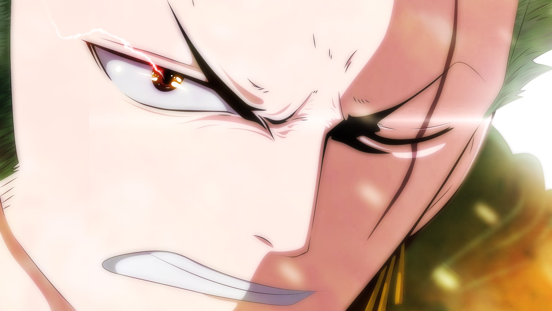 Close-up HD anime wallpaper of Roronoa Zoro from One Piece, showcasing intense expression and detailed artwork.