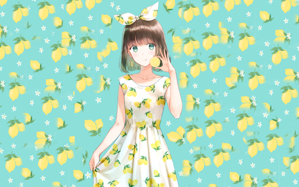 Anime Girl Lemon Green Eyes Brown Hair HD Wallpaper | Background Image