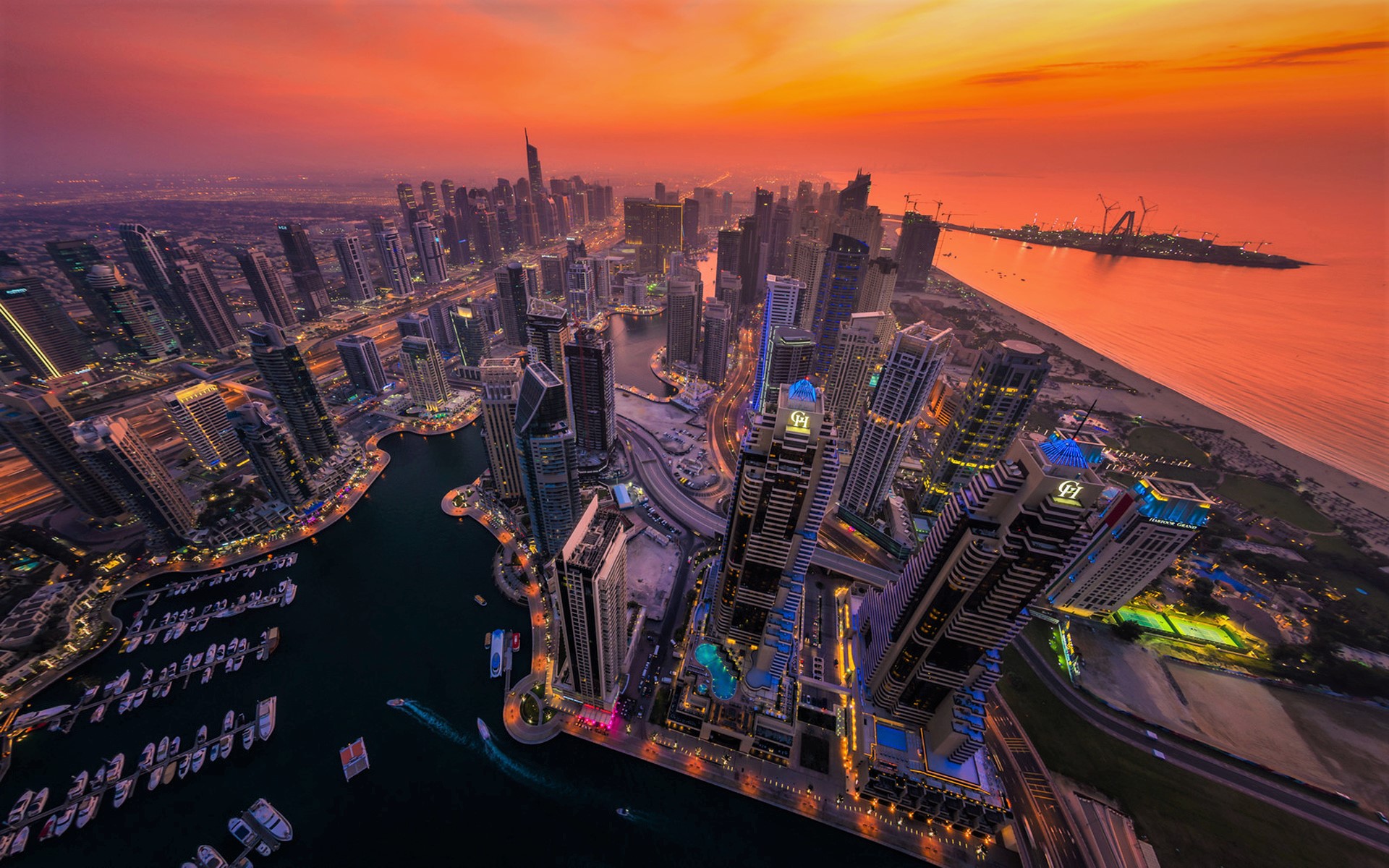 Aerial View of Dubai at Sunset