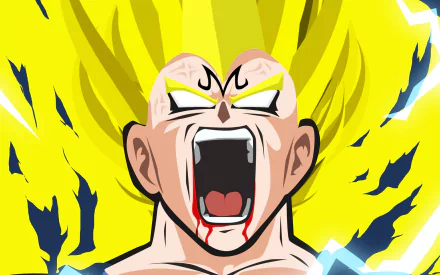 HD PC desktop wallpaper featuring Vegeta in his Super Saiyan 2 form from the Dragon Ball Z anime, surrounded by glowing yellow energy.