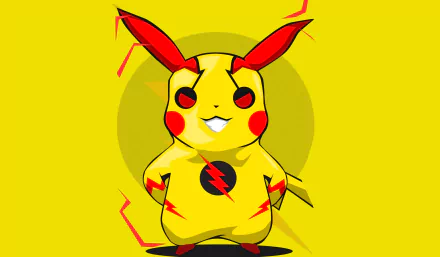 A vibrant 4K Ultra HD wallpaper featuring Pikachu from Pokémon, showcasing its iconic yellow color and playful expression against a bright yellow background with electric motifs.