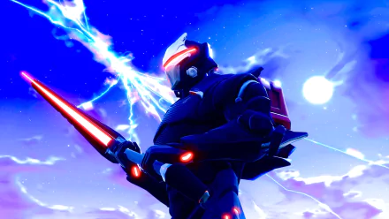 HD wallpaper of Fortnite Battle Royale featuring a futuristic character with neon accents, set against a dynamic, cosmic background.