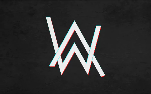 HD desktop wallpaper featuring Alan Walker's logo in white with neon blue and pink accents on a textured black background.