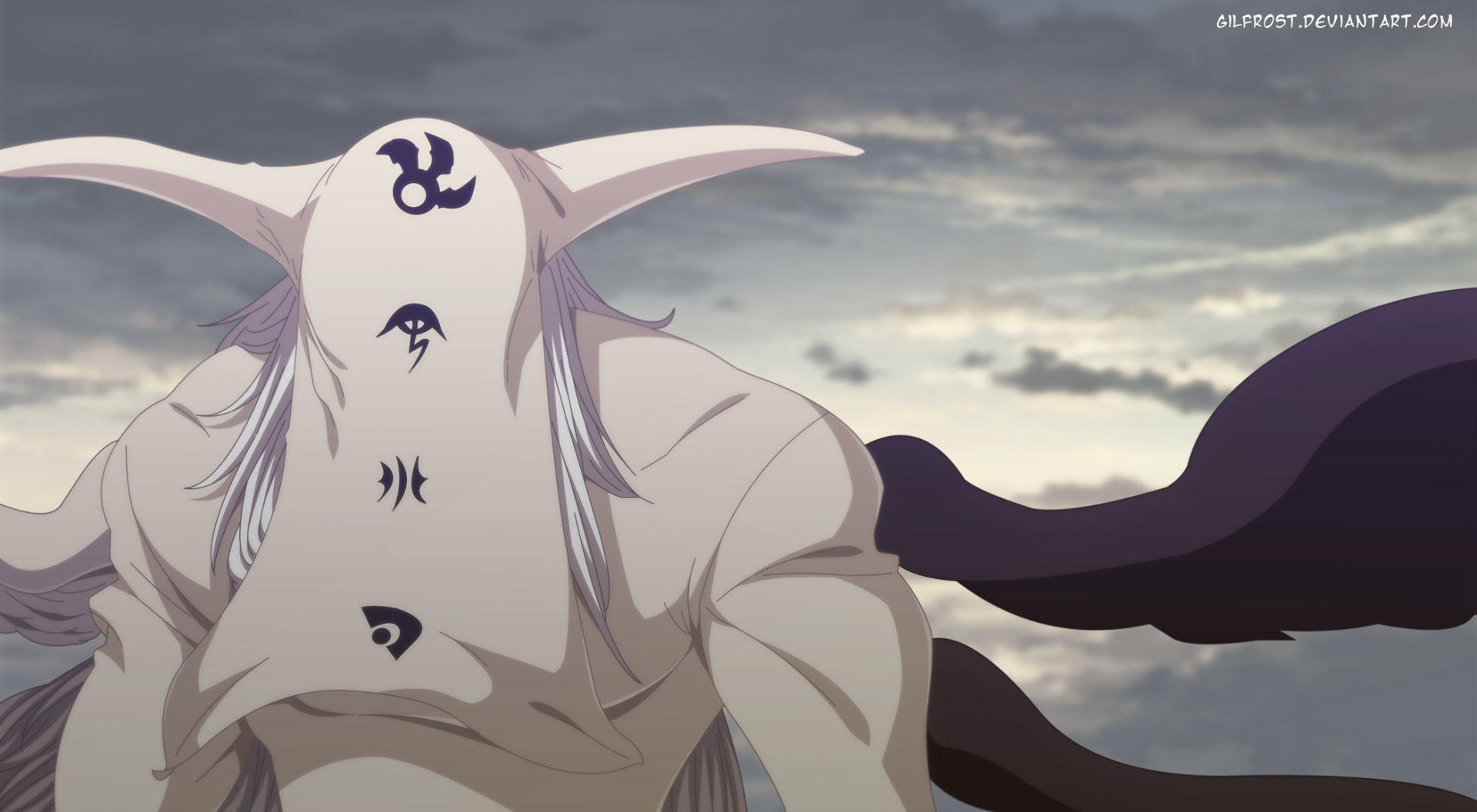 HD PC desktop wallpaper featuring Mael and Estarossa from the anime The Seven Deadly Sins against a cloudy sky background.