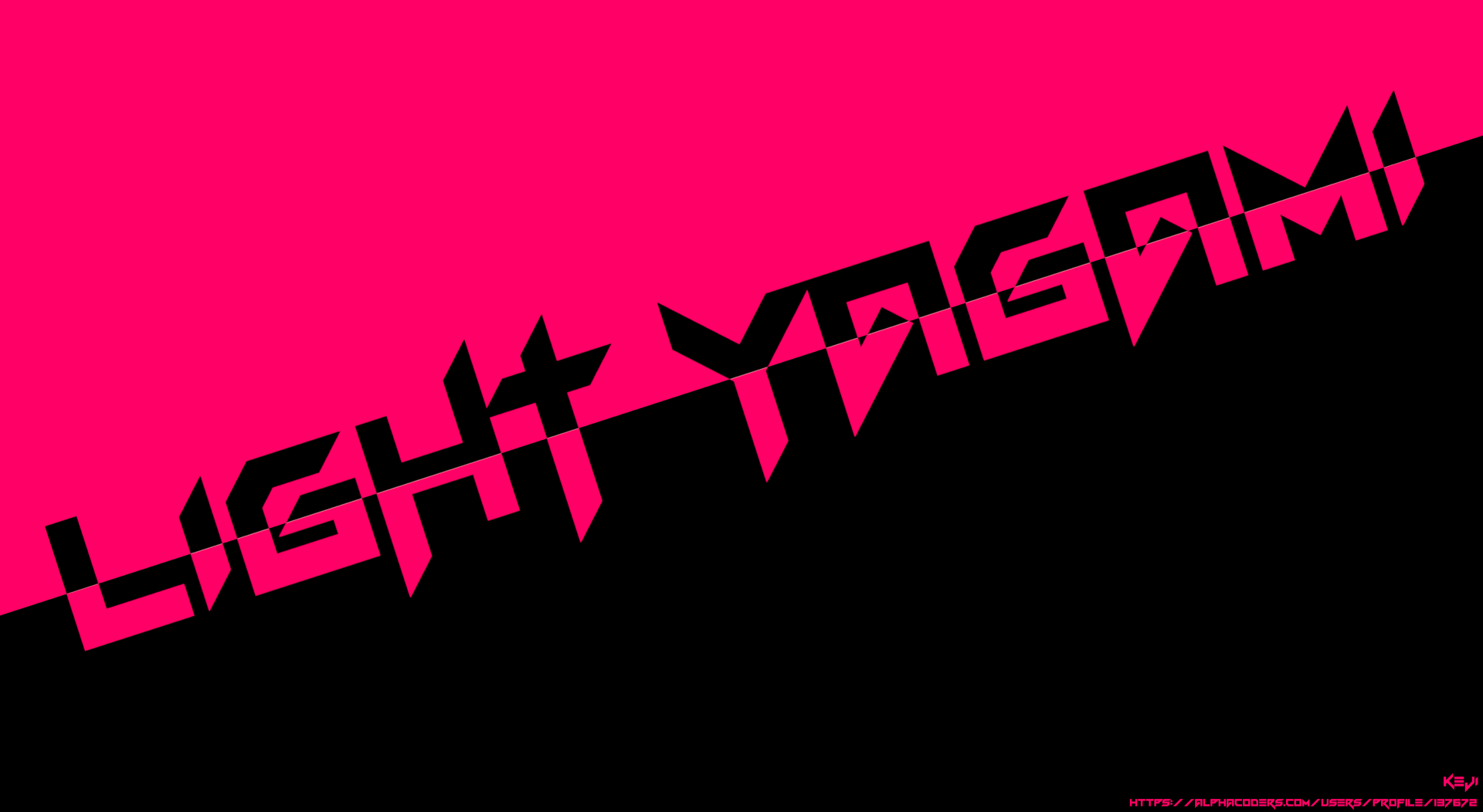 Magenta and black diagonal 4K Ultra HD PC wallpaper with jagged Light Yagami text — Anime Death Note background.